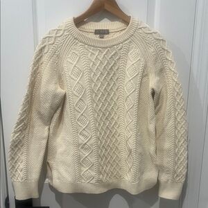J. Crew Women's 100% Cotton Ivory Cable Knit Sweater, Size Medium